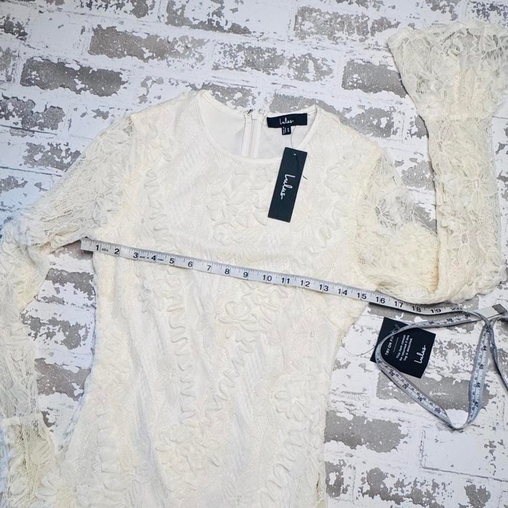 Lulus White Lace Mini Dress with Floral Embroidery Cream lace dress - Picture 4 of 7